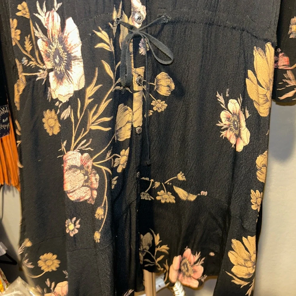 Free People Black and Gold Long Sleeve Shirt Dress - Picture 3 of 5